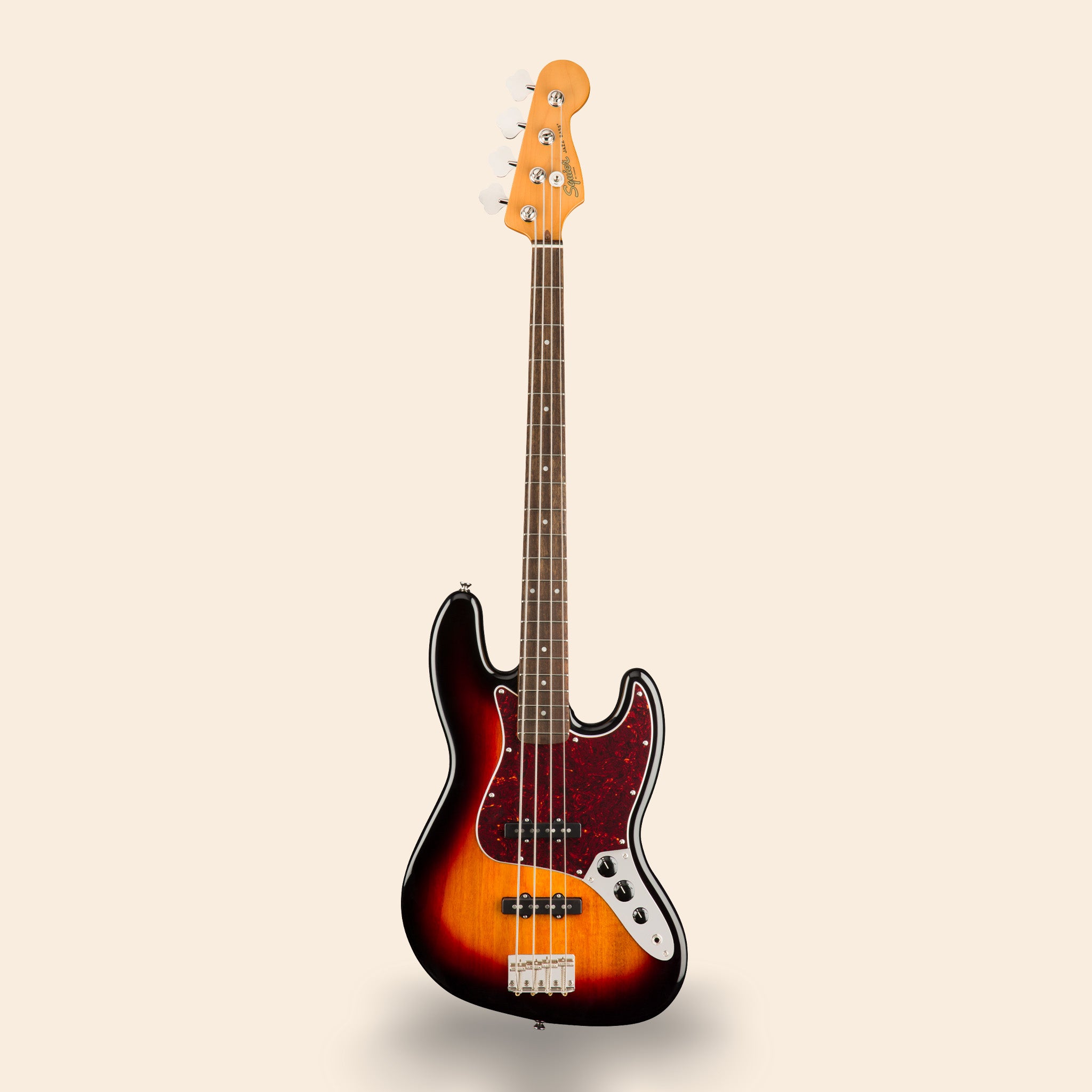 E-Bass Squier Classic Vibe 60s Jazz Bass in 3-Tone Sunburst, Live, Studio, Bühne.