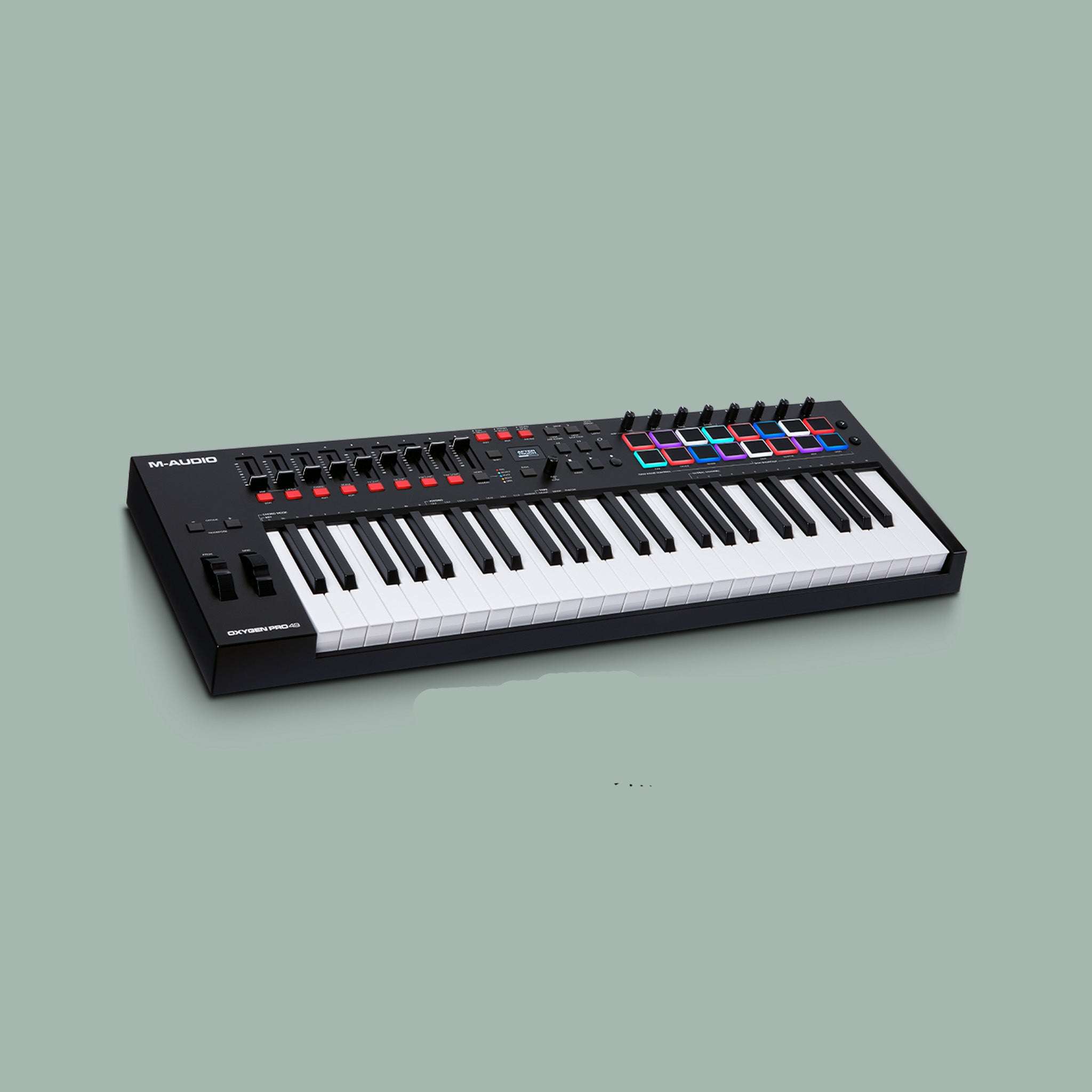 MIDI-Controller-Keyboard M-Audio Oxygen Pro 49 in Schwarz, Studio, DAW, Produktion.